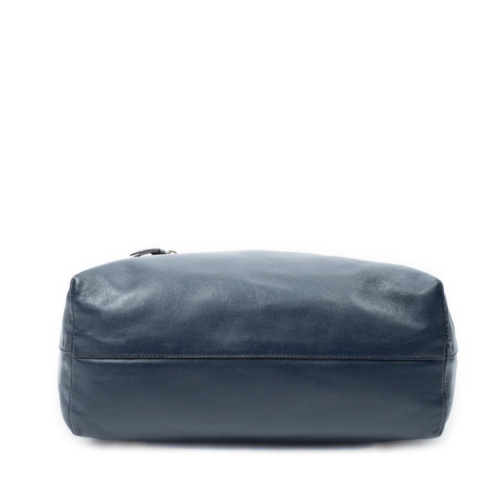 Shoulder Bag Front Pocket Shopping Tote Navy Vitello Soft Leather