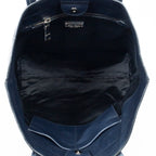 Shoulder Bag Front Pocket Shopping Tote Navy Vitello Soft Leather