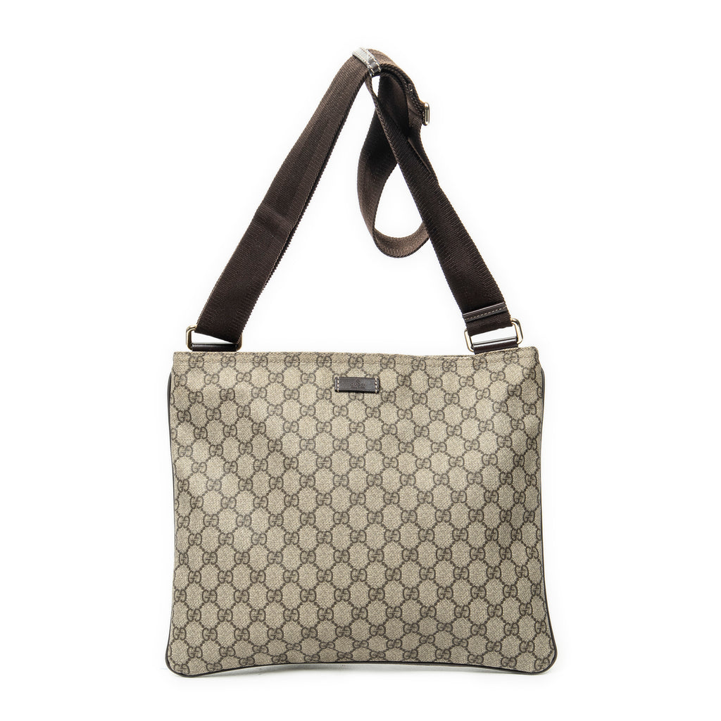 Shoulder Bag Large Square Zip Messenger Beige Supreme Coated Canvas