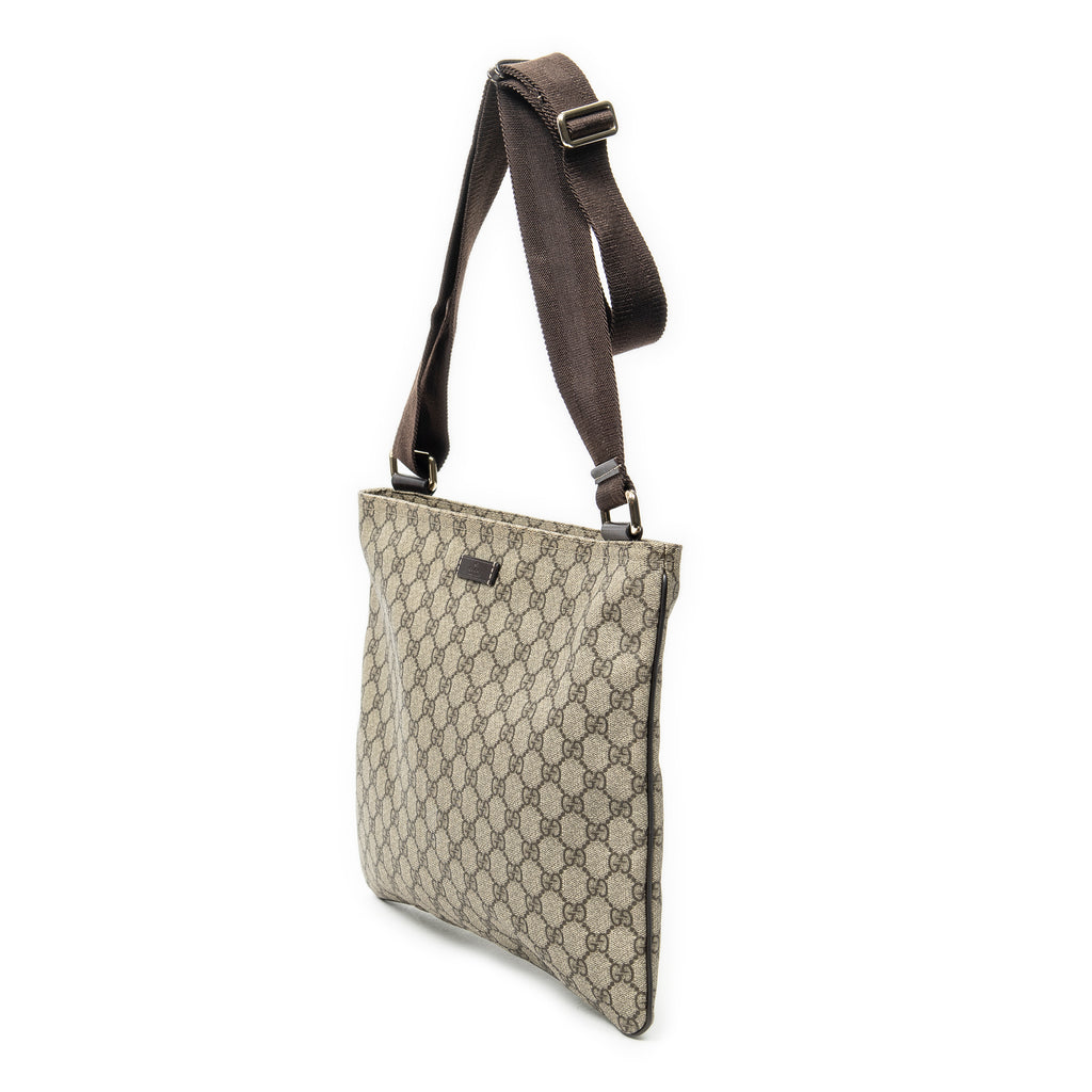 Shoulder Bag Large Square Zip Messenger Beige Supreme Coated Canvas