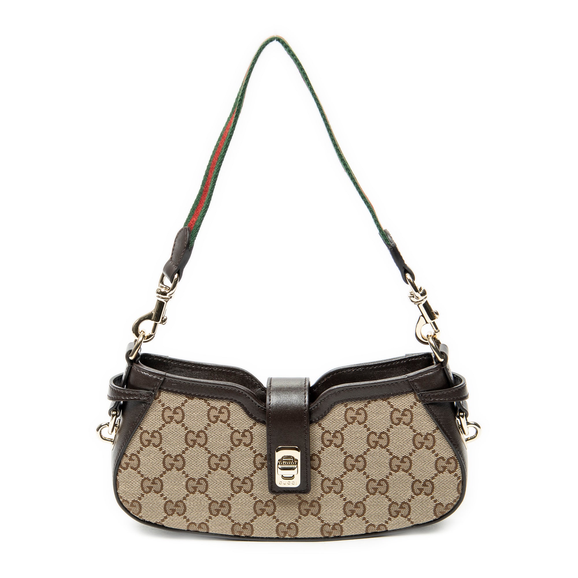 Shoulder Bag Mini Moon Side Web Hobo Beige Monogrammed Canvas