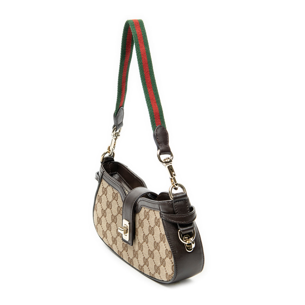 Shoulder Bag Mini Moon Side Web Hobo Beige Monogrammed Canvas