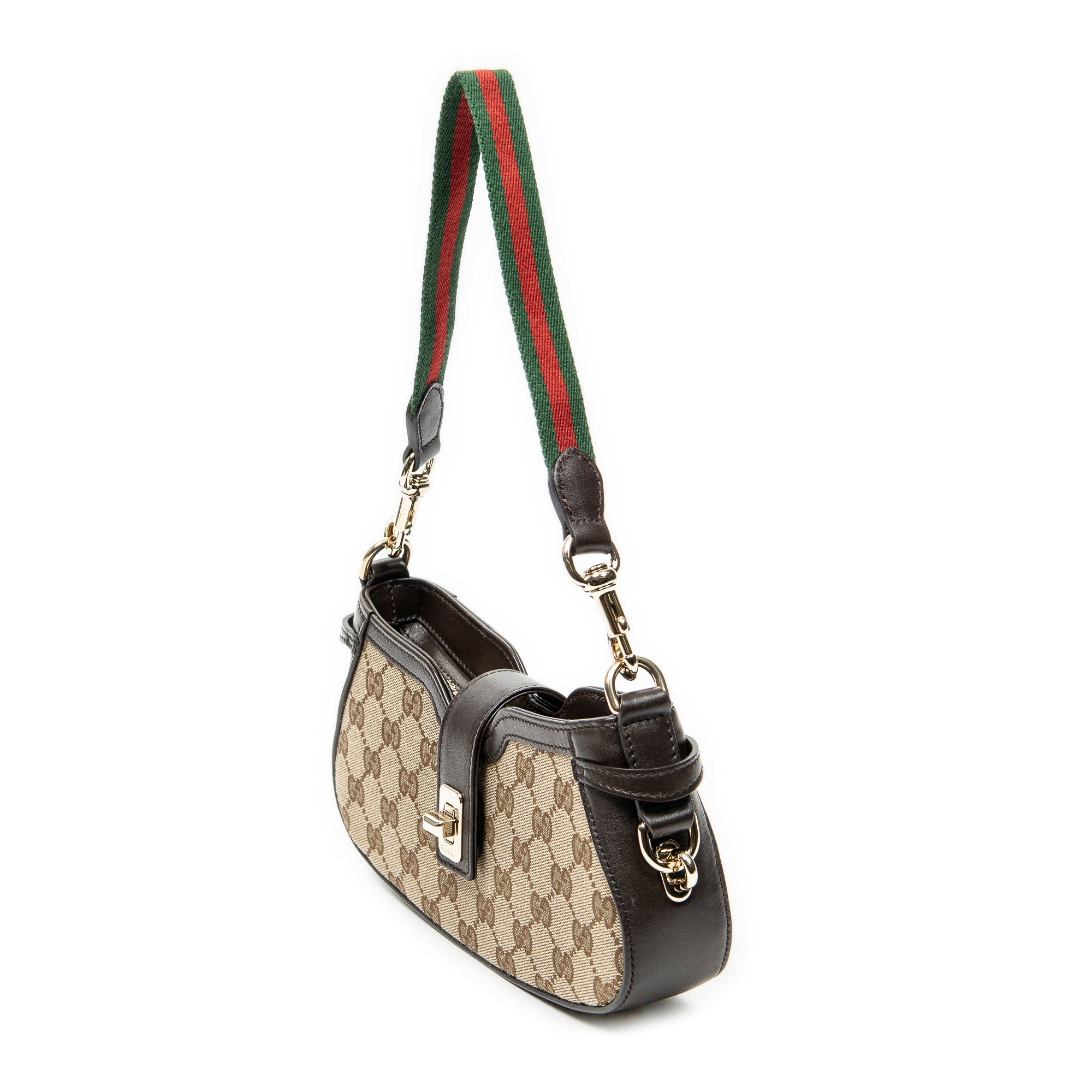 Shoulder Bag Mini Moon Side Web Hobo Beige Monogrammed Canvas