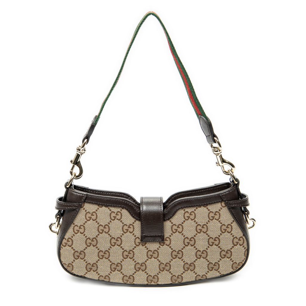 Shoulder Bag Mini Moon Side Web Hobo Beige Monogrammed Canvas