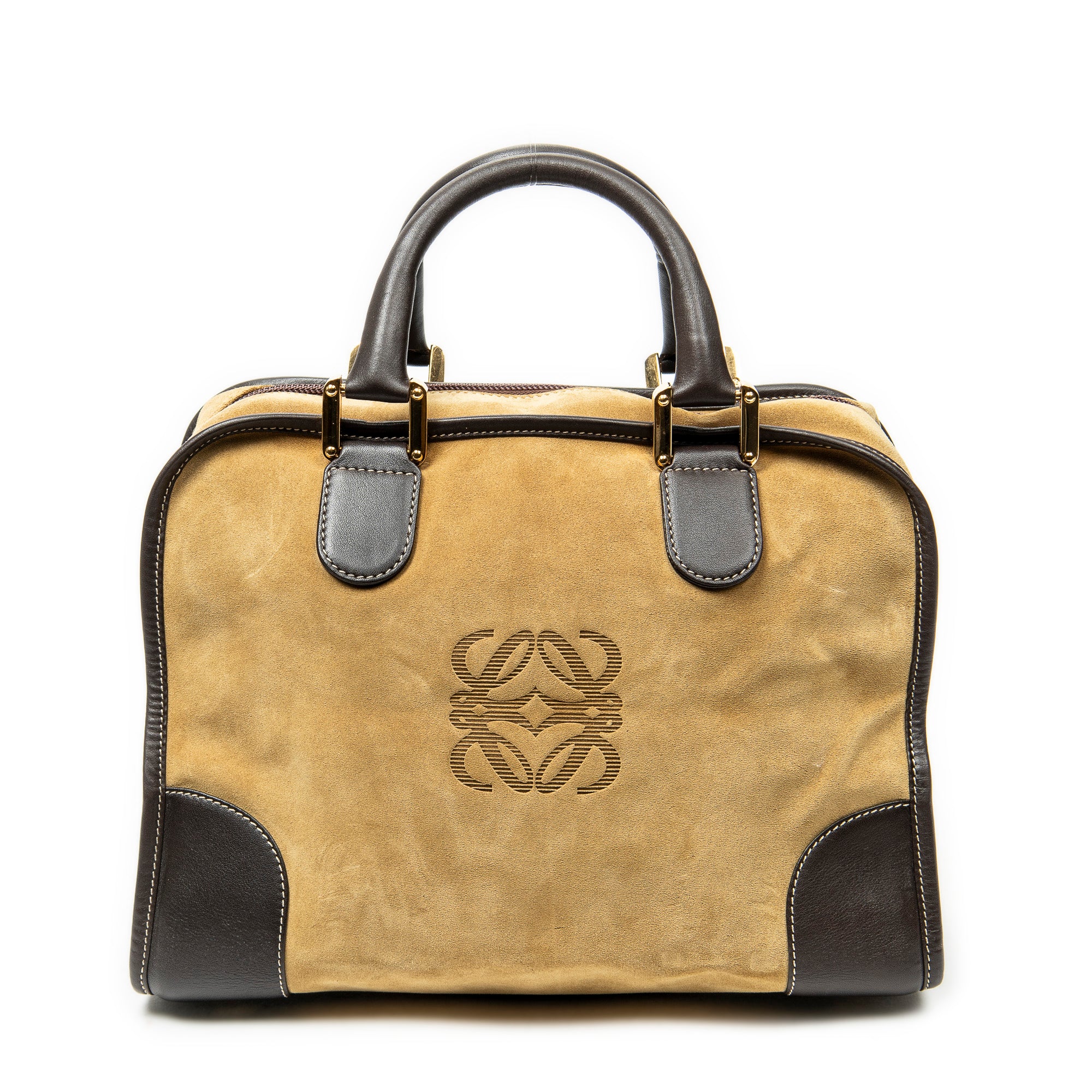 Handbag Vintage Amazona 32 Beige Suede Leather