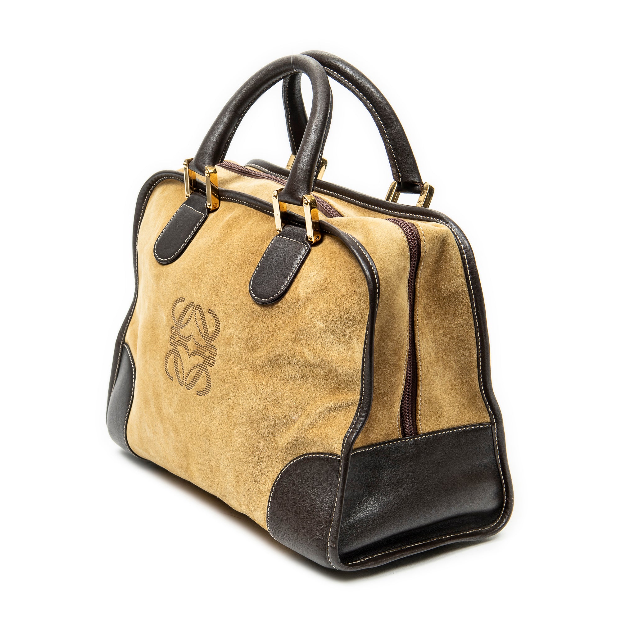 Handbag Vintage Amazona 32 Beige Suede Leather