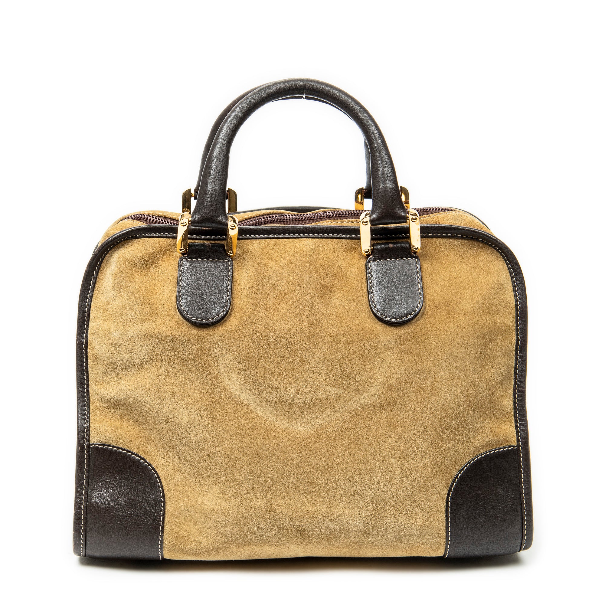 Handbag Vintage Amazona 32 Beige Suede Leather