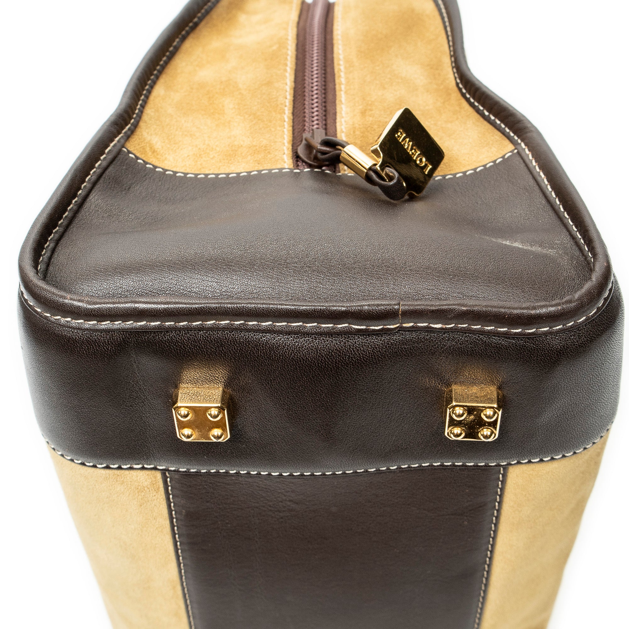 Handbag Vintage Amazona 32 Beige Suede Leather