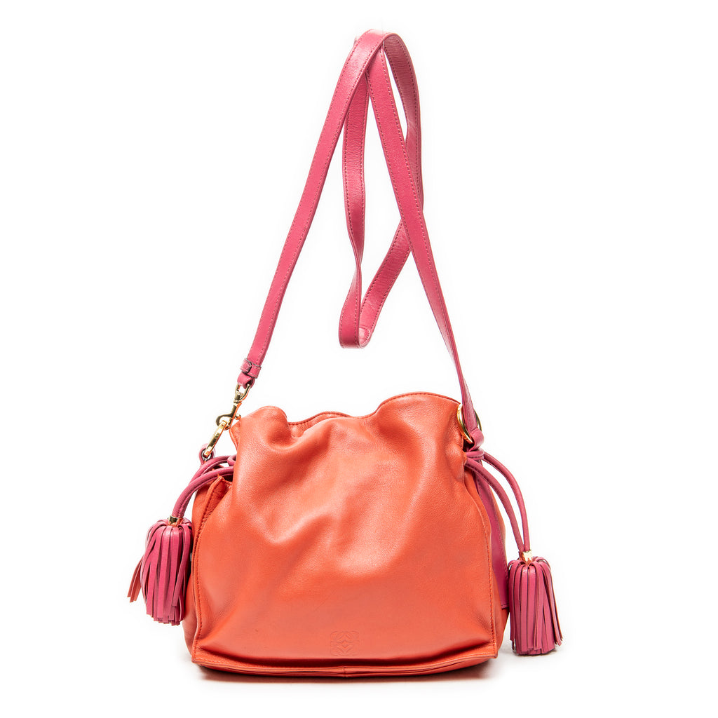 Shoulder Bag Bicolor Tassel Flamenco Red Calfskin Leather