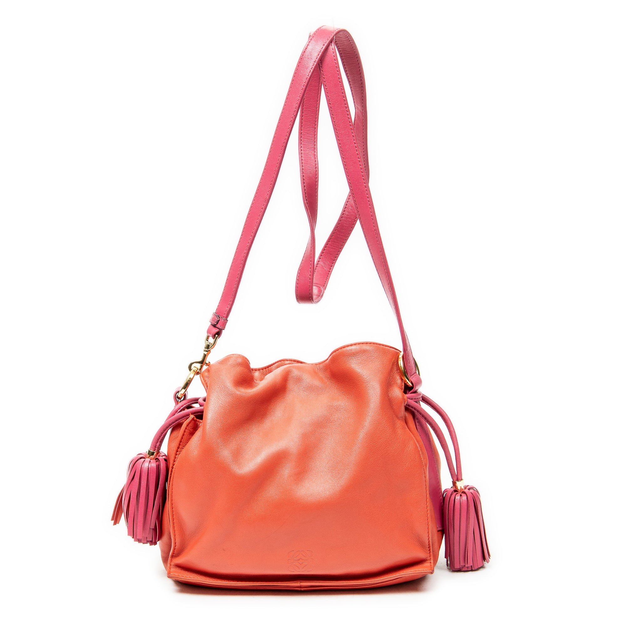 Shoulder Bag Bicolor Tassel Flamenco Red Calfskin Leather