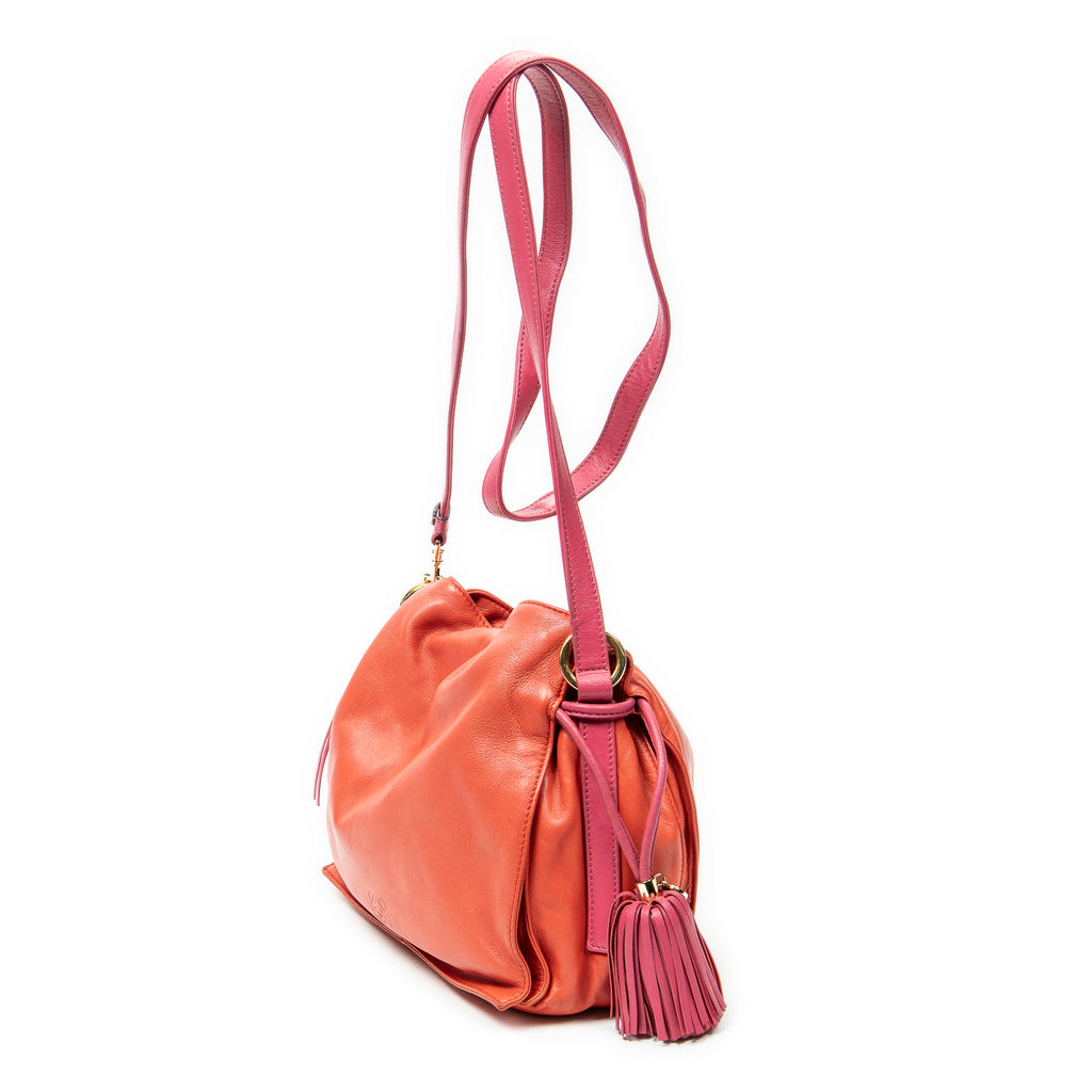 Shoulder Bag Bicolor Tassel Flamenco Red Calfskin Leather