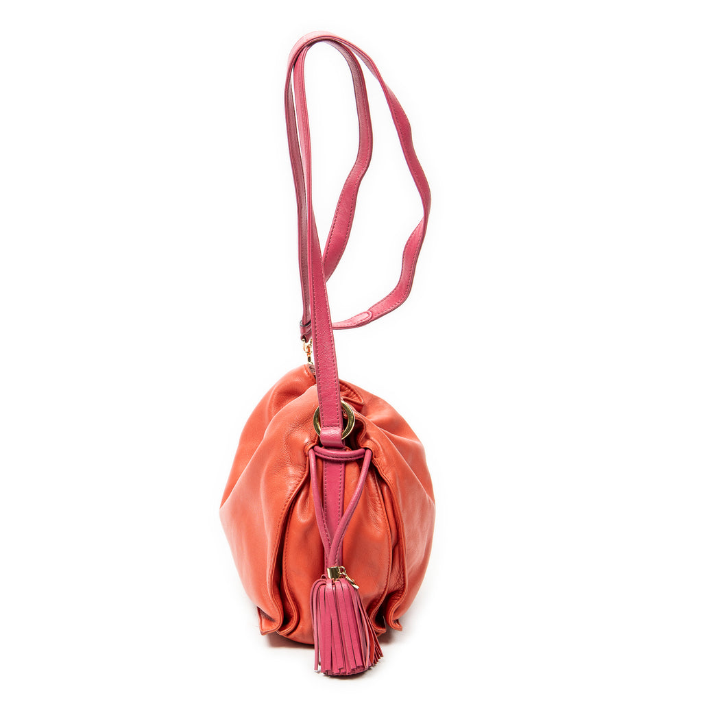 Shoulder Bag Bicolor Tassel Flamenco Red Calfskin Leather