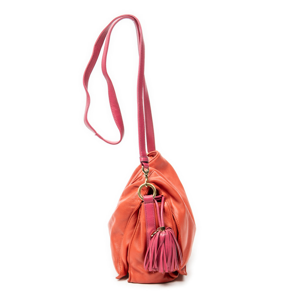 Shoulder Bag Bicolor Tassel Flamenco Red Calfskin Leather