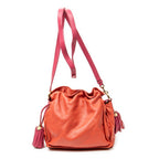 Shoulder Bag Bicolor Tassel Flamenco Red Calfskin Leather