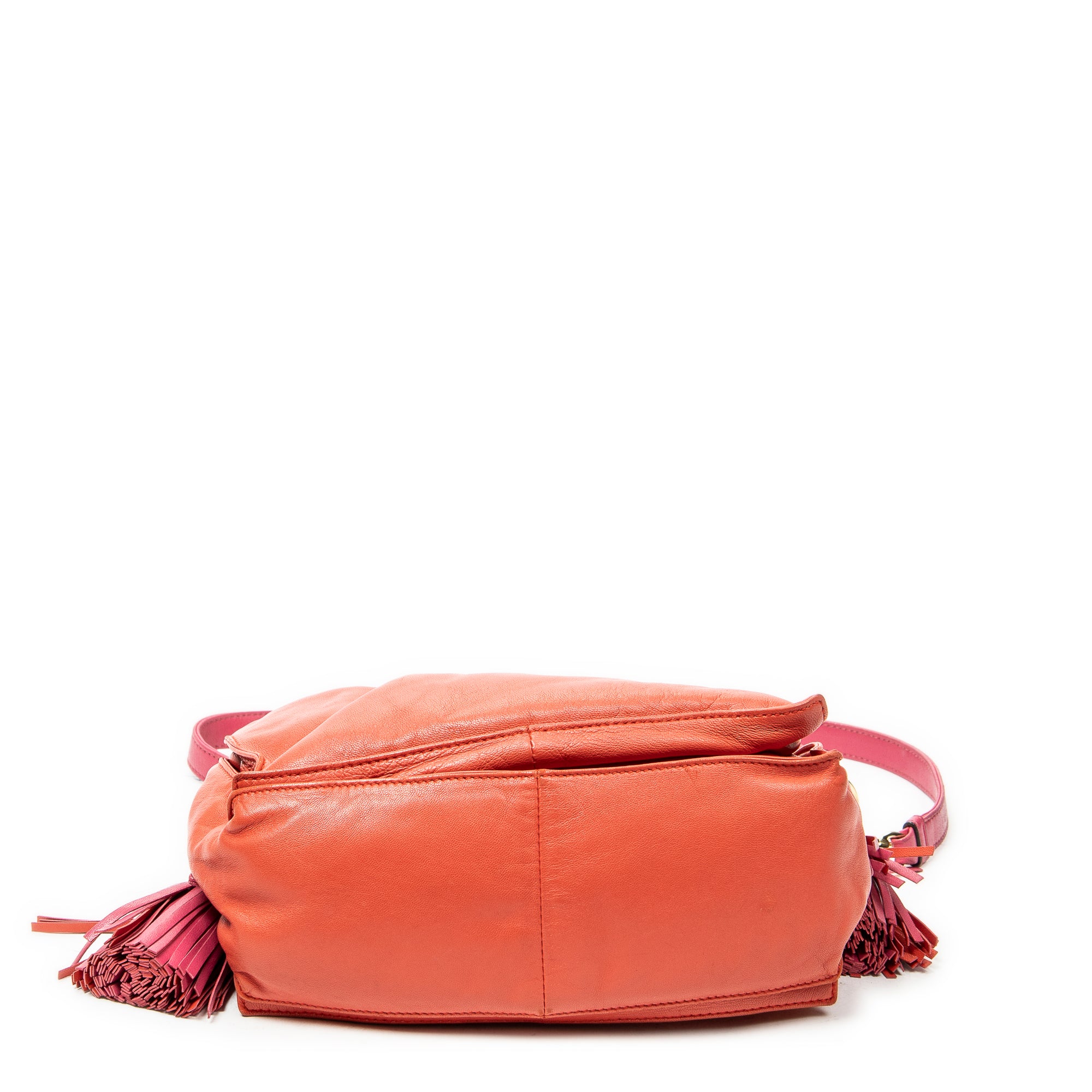Shoulder Bag Bicolor Tassel Flamenco Red Calfskin Leather