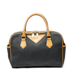 Handbag Vintage Side Pocket Boston Black Woven Coated Canvas