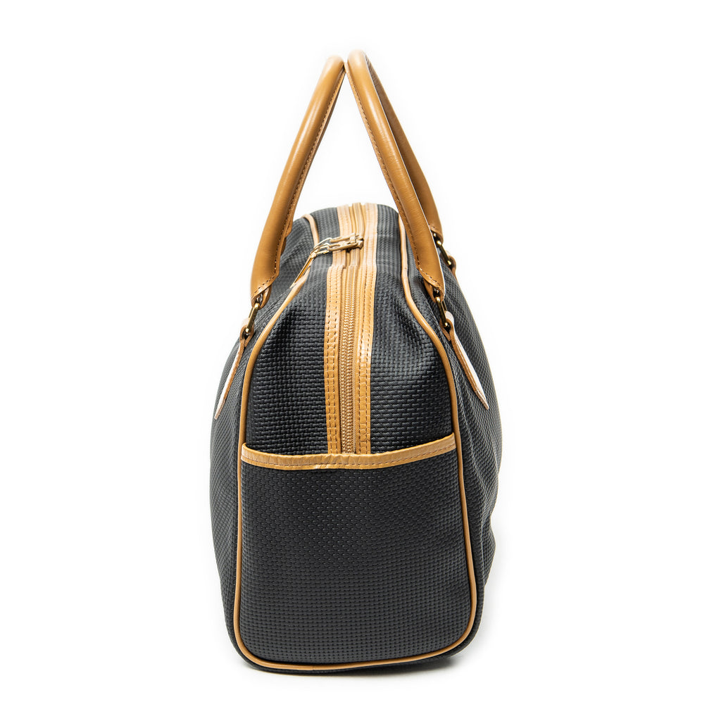 Handbag Vintage Side Pocket Boston Black Woven Coated Canvas