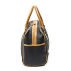 Handbag Vintage Side Pocket Boston Black Woven Coated Canvas
