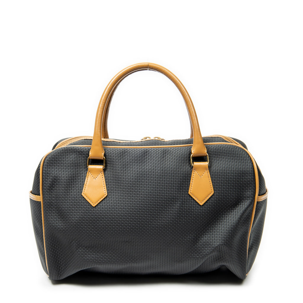 Handbag Vintage Side Pocket Boston Black Woven Coated Canvas