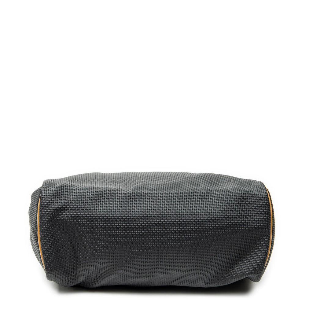 Handbag Vintage Side Pocket Boston Black Woven Coated Canvas