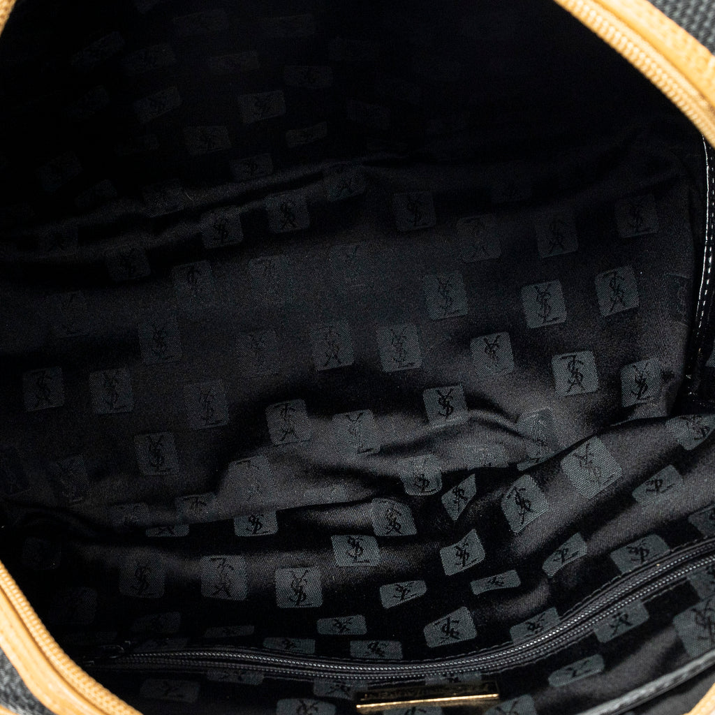 Handbag Vintage Side Pocket Boston Black Woven Coated Canvas