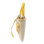 Shoulder Bag Fringed Heart Applique Tote Beige Woven Canvas
