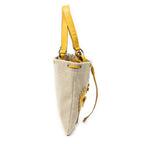 Shoulder Bag Fringed Heart Applique Tote Beige Woven Canvas