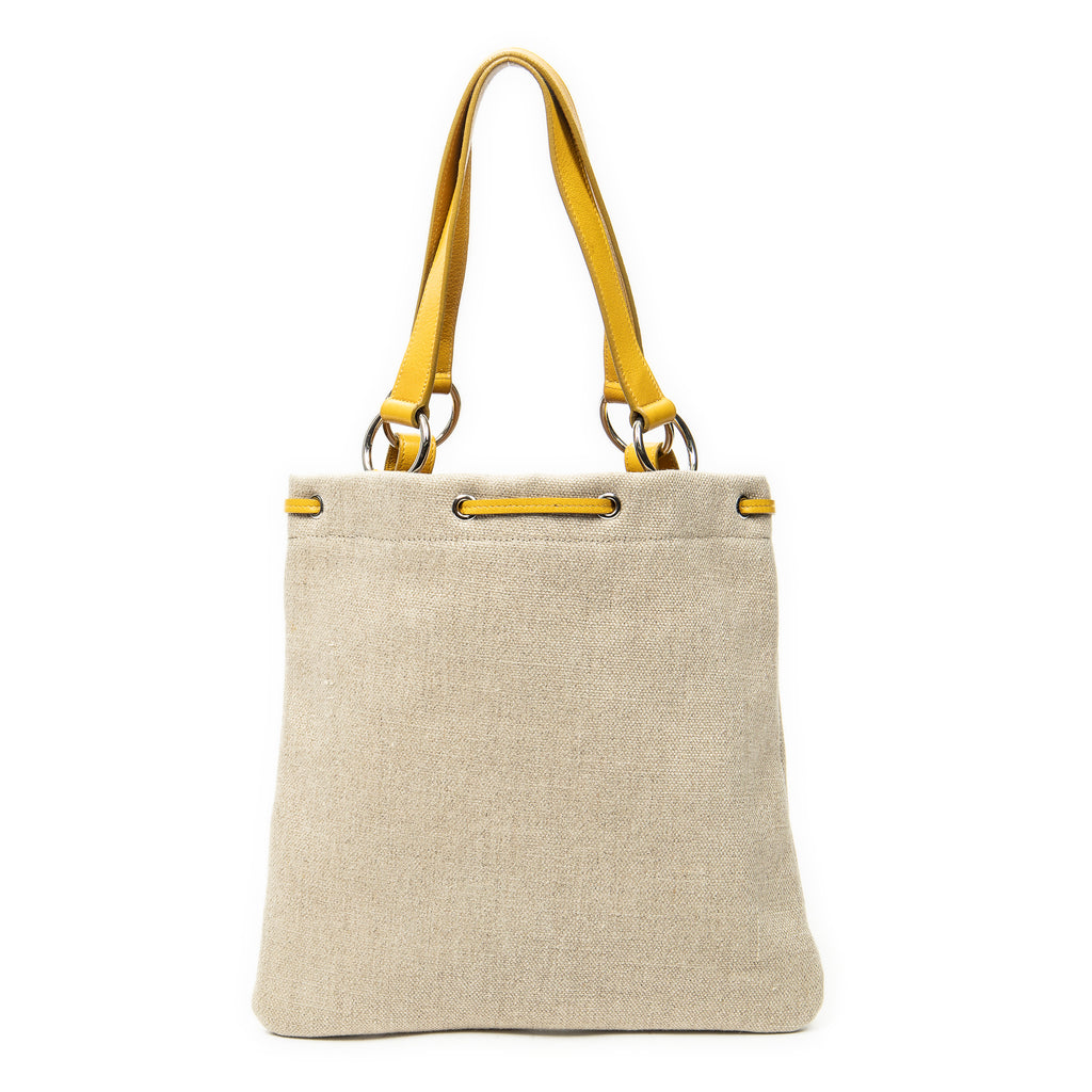 Shoulder Bag Fringed Heart Applique Tote Beige Woven Canvas