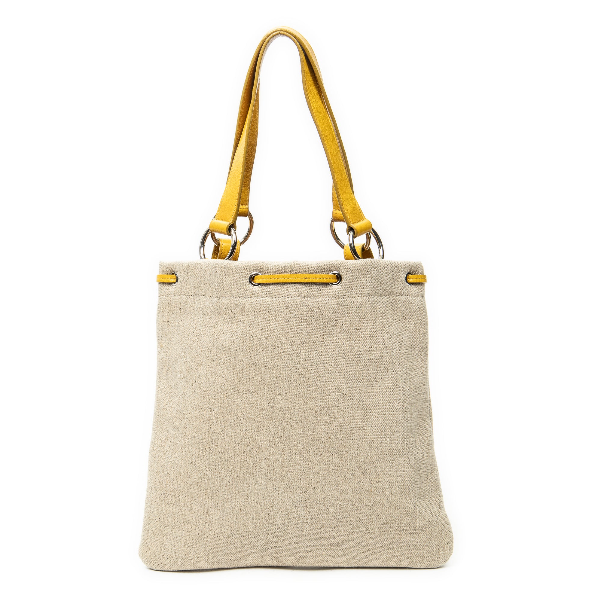 Shoulder Bag Fringed Heart Applique Tote Beige Woven Canvas
