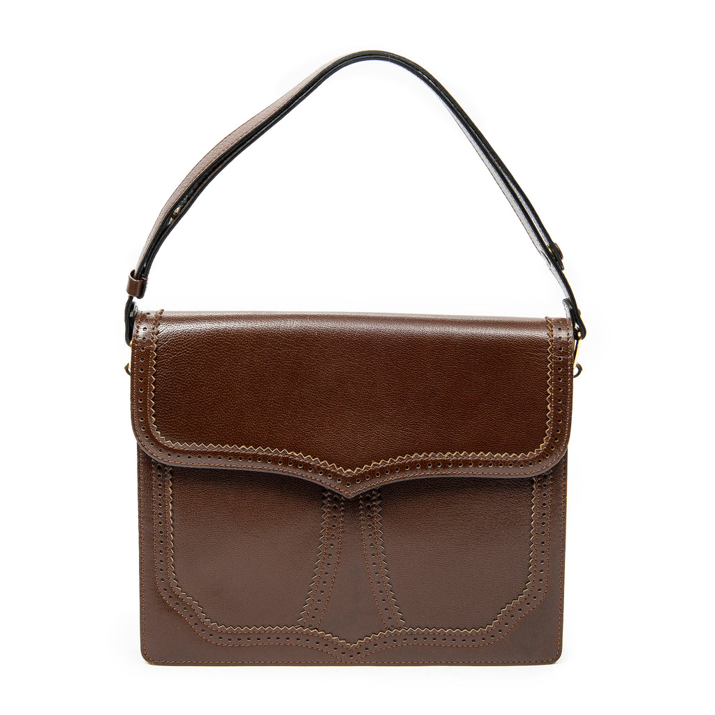 Shoulder Bag Vintage Flap Bag Brown Grained Calfskin Leather