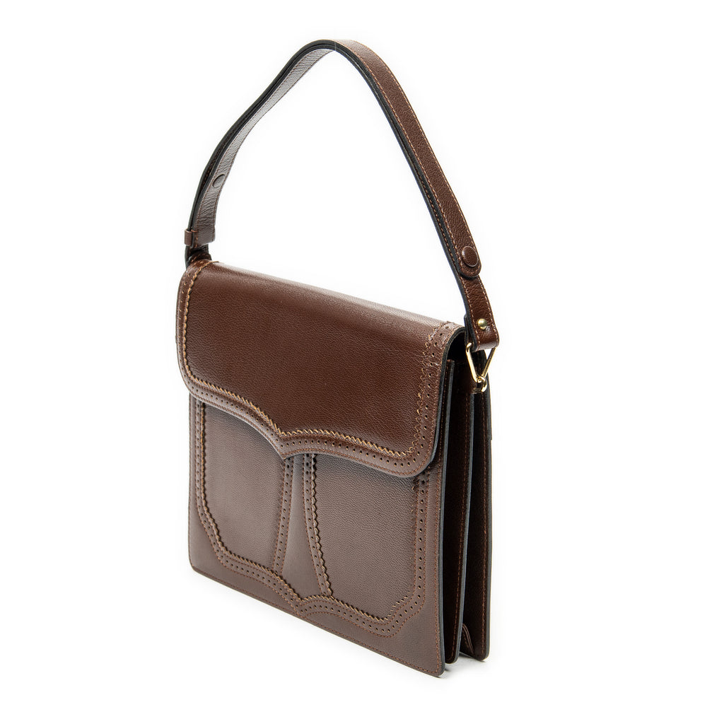 Shoulder Bag Vintage Flap Bag Brown Grained Calfskin Leather