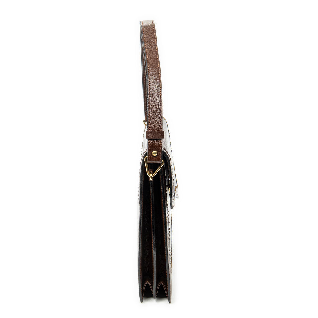 Shoulder Bag Vintage Flap Bag Brown Grained Calfskin Leather