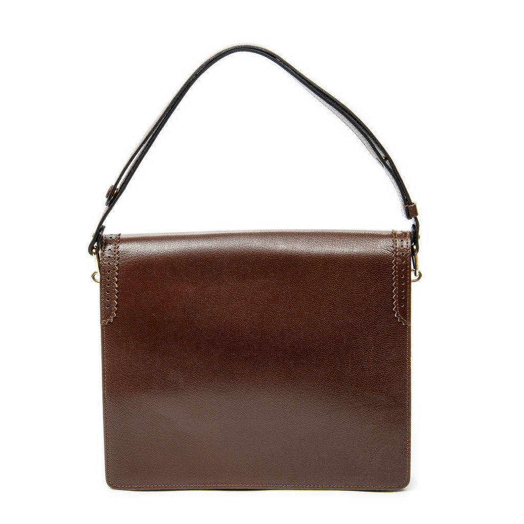 Shoulder Bag Vintage Flap Bag Brown Grained Calfskin Leather