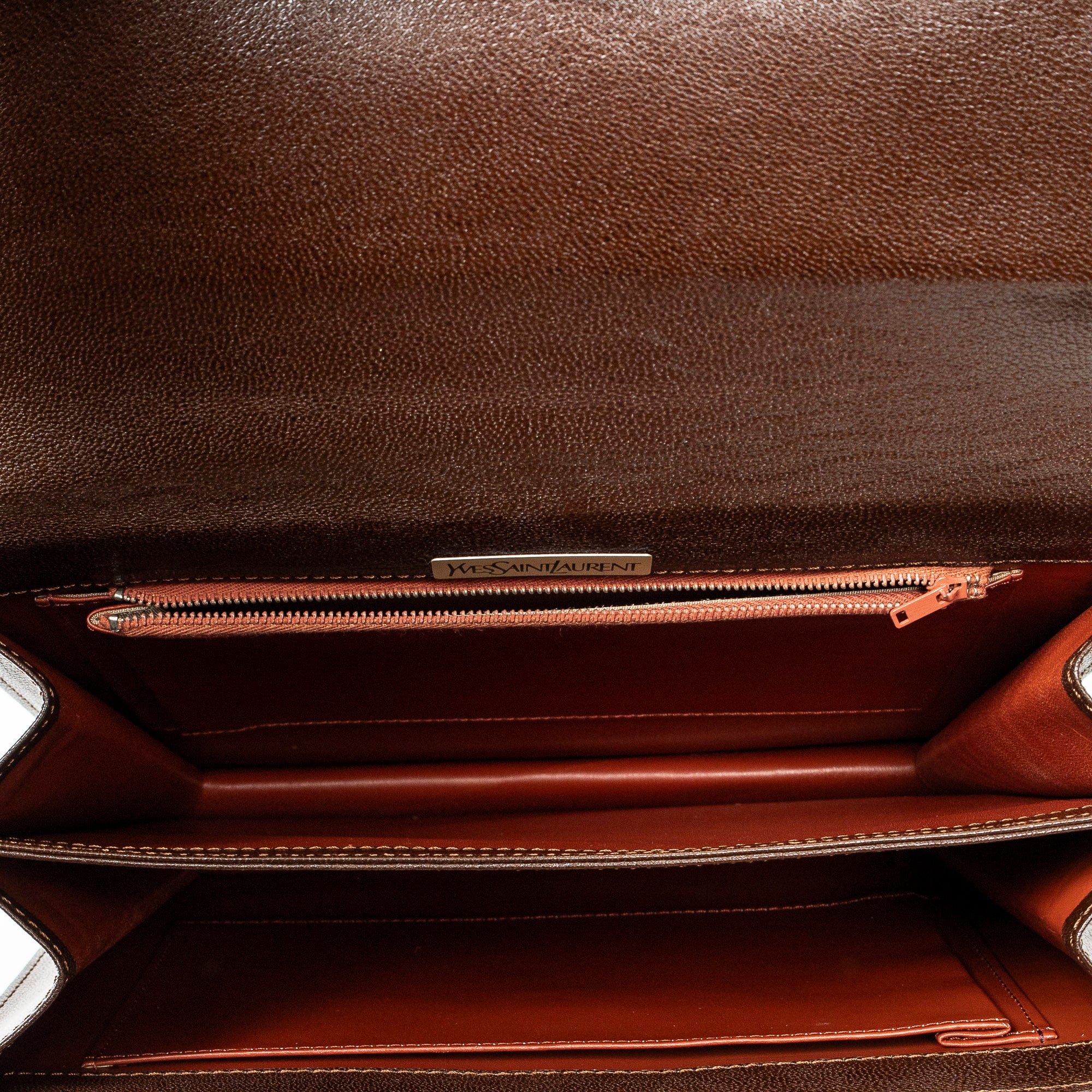 Shoulder Bag Vintage Flap Bag Brown Grained Calfskin Leather