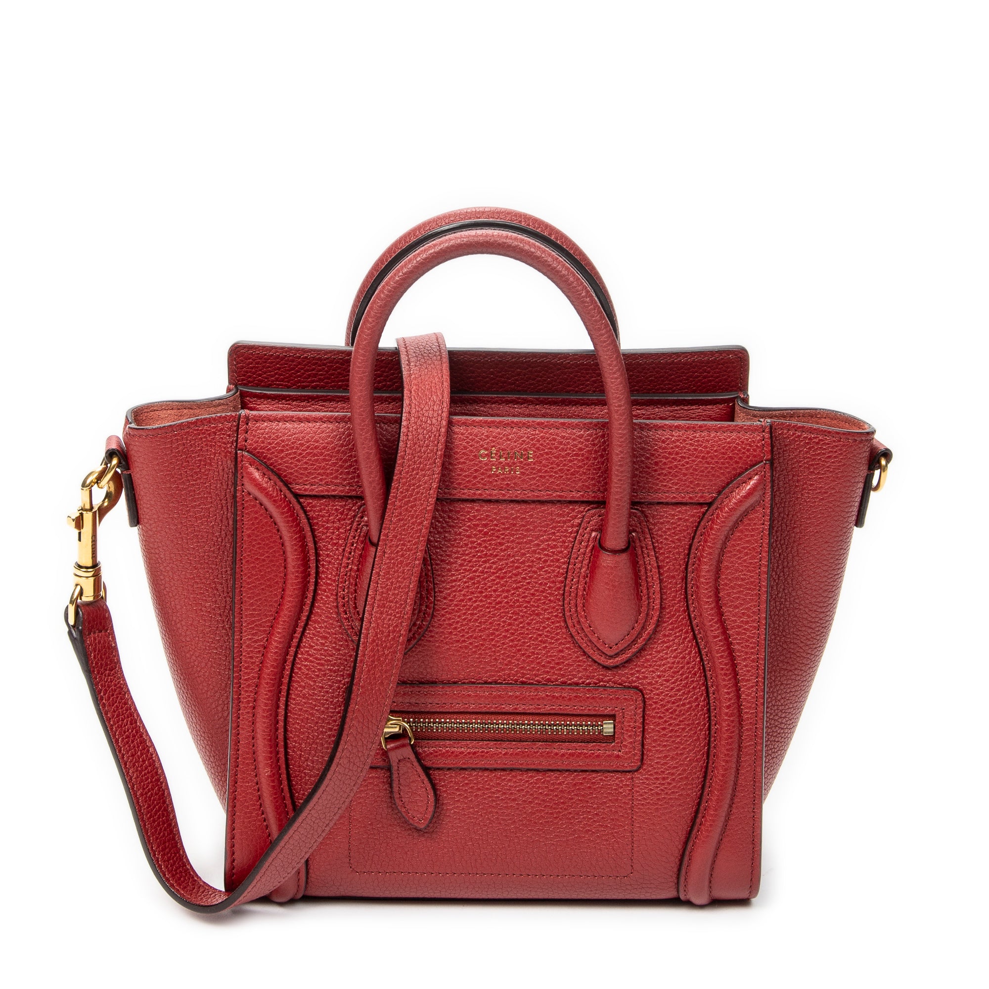 Shoulder Bag Nano Luggage Red Grained Calfskin Leather
