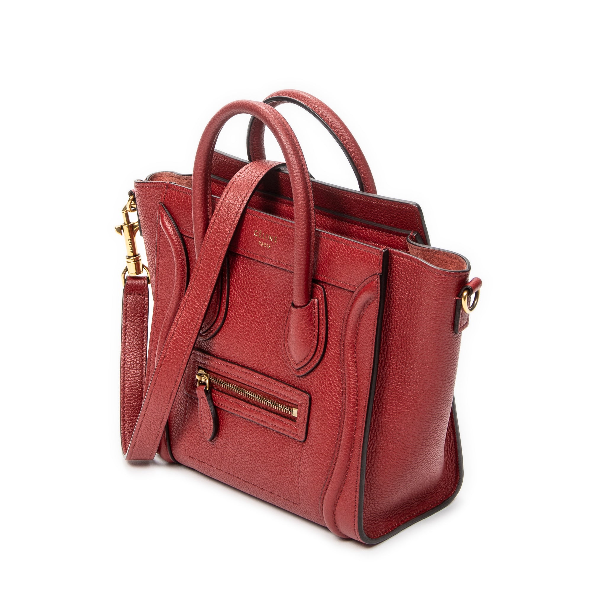 Shoulder Bag Nano Luggage Red Grained Calfskin Leather