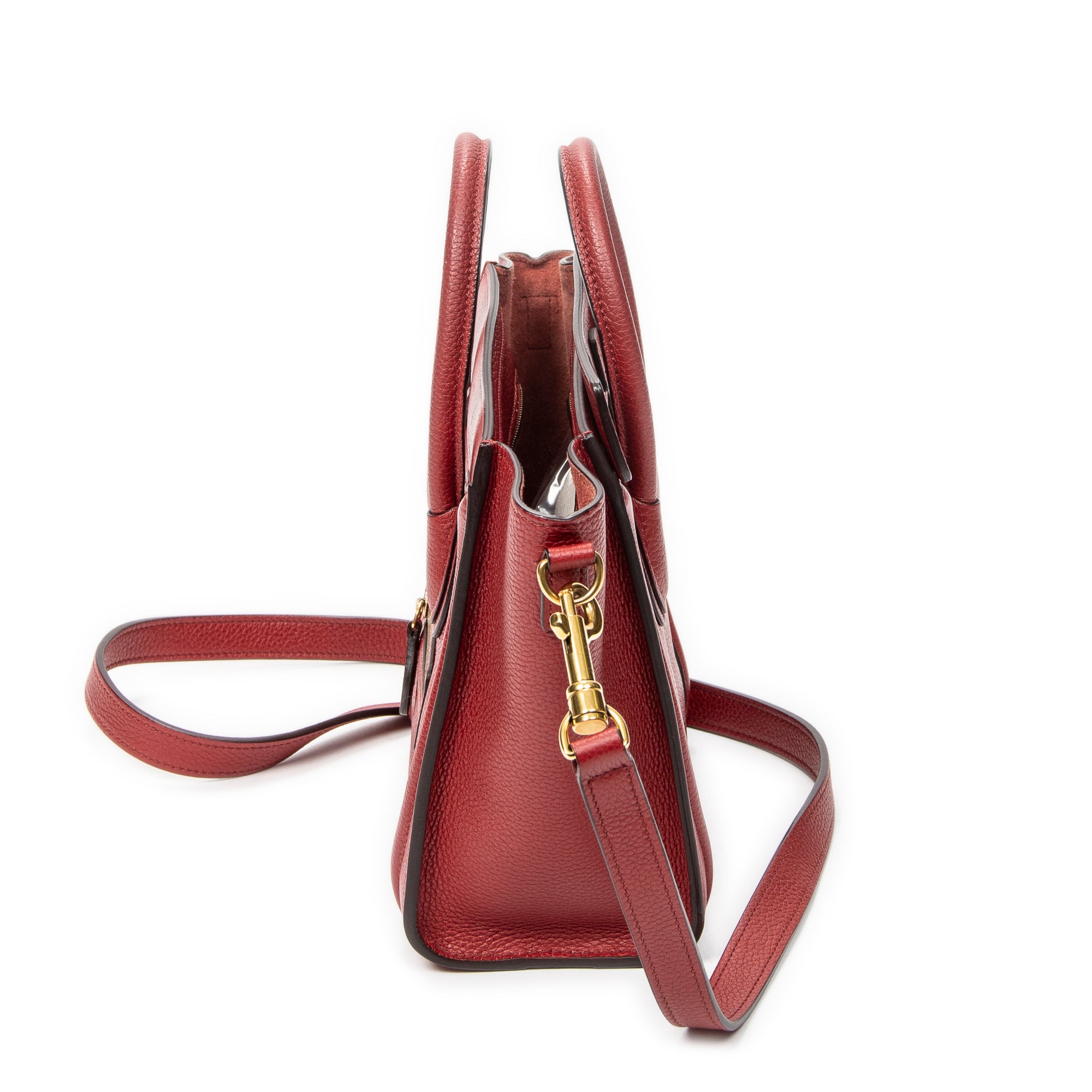 Shoulder Bag Nano Luggage Red Grained Calfskin Leather