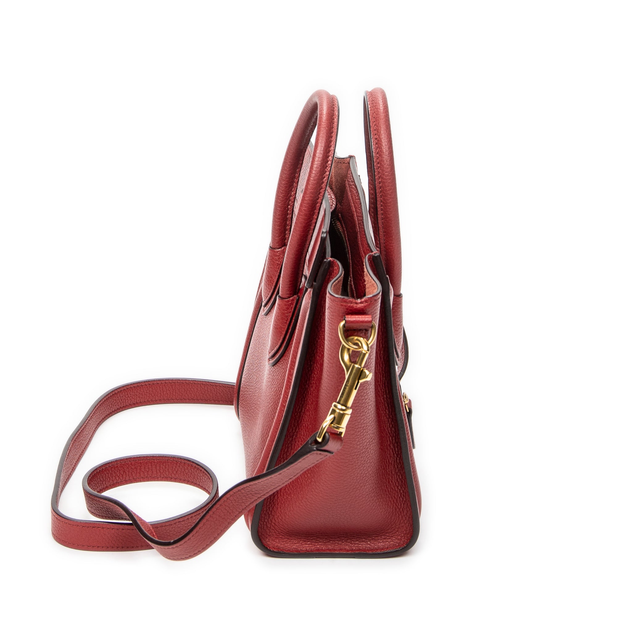 Shoulder Bag Nano Luggage Red Grained Calfskin Leather