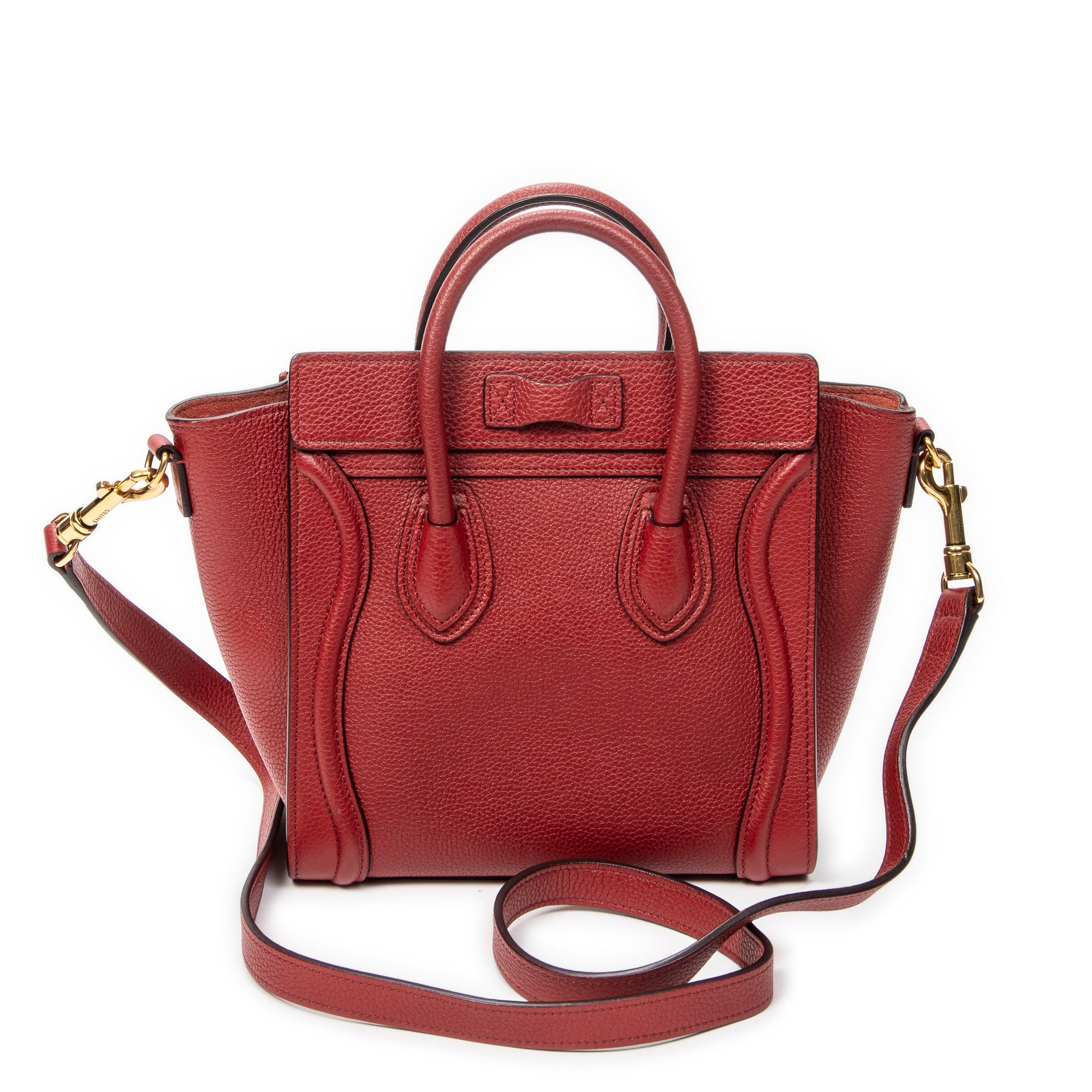 Shoulder Bag Nano Luggage Red Grained Calfskin Leather