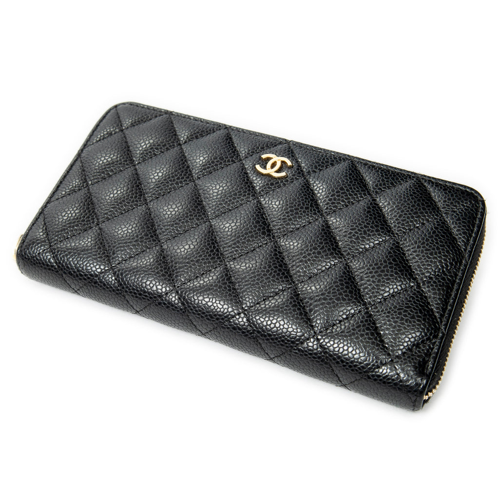 Wallet Classic Zip Around Wallet Black Quilted Caviar Leather