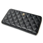 Wallet Classic Zip Around Wallet Black Quilted Caviar Leather