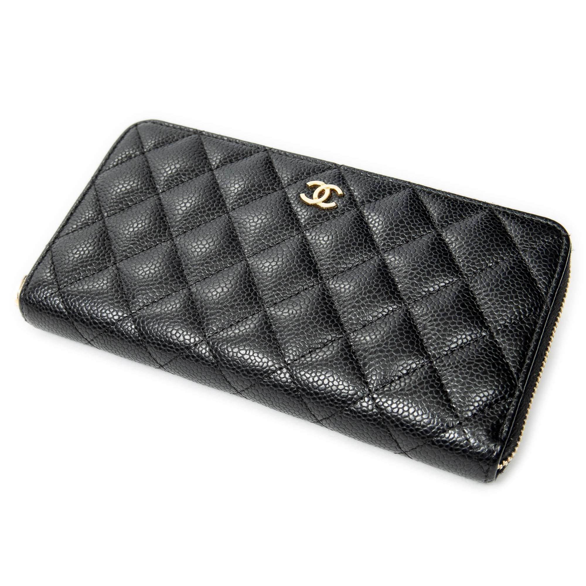 Wallet Classic Zip Around Wallet Black Quilted Caviar Leather