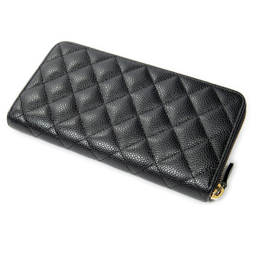 Wallet Classic Zip Around Wallet Black Quilted Caviar Leather