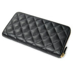 Wallet Classic Zip Around Wallet Black Quilted Caviar Leather