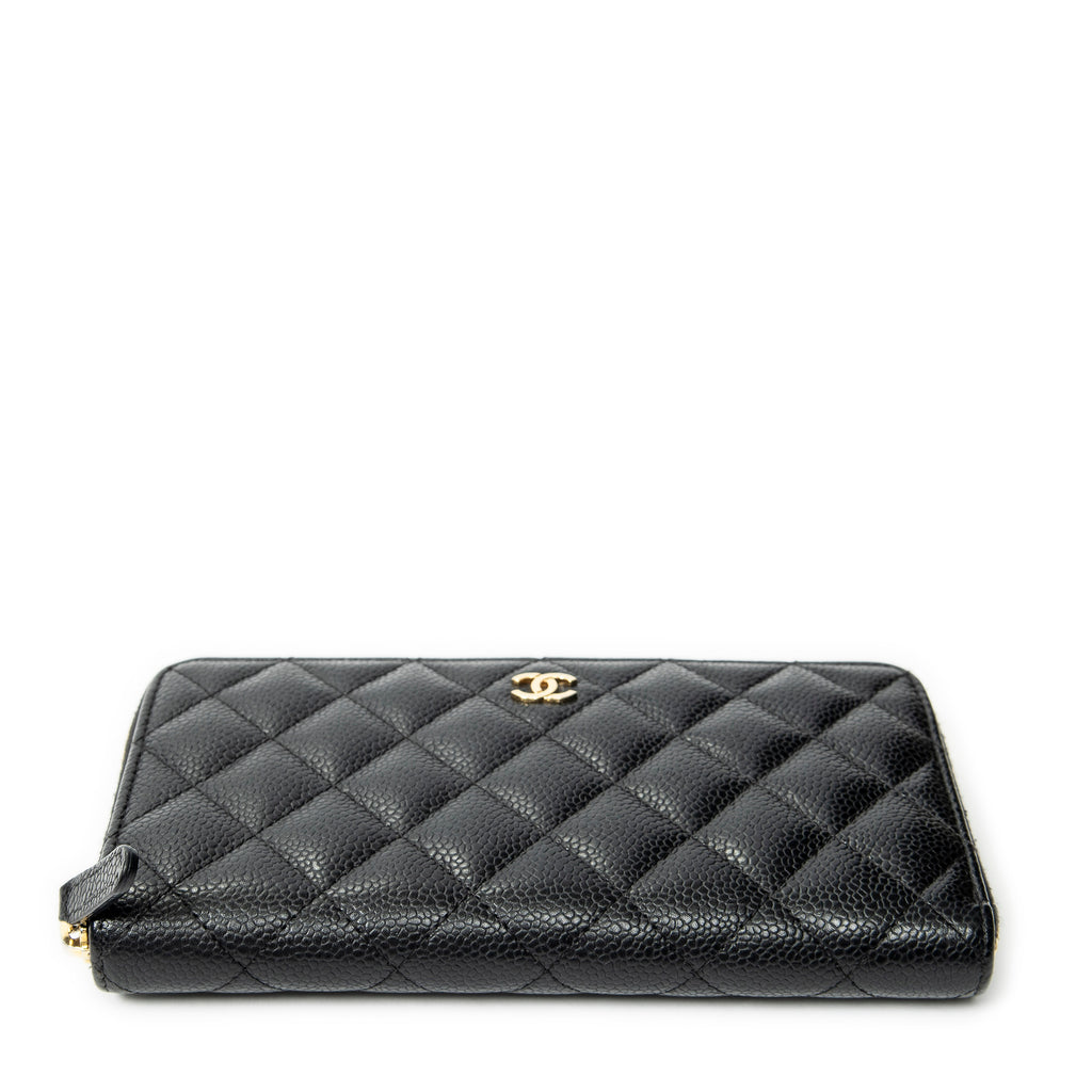 Wallet Classic Zip Around Wallet Black Quilted Caviar Leather