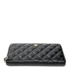 Wallet Classic Zip Around Wallet Black Quilted Caviar Leather