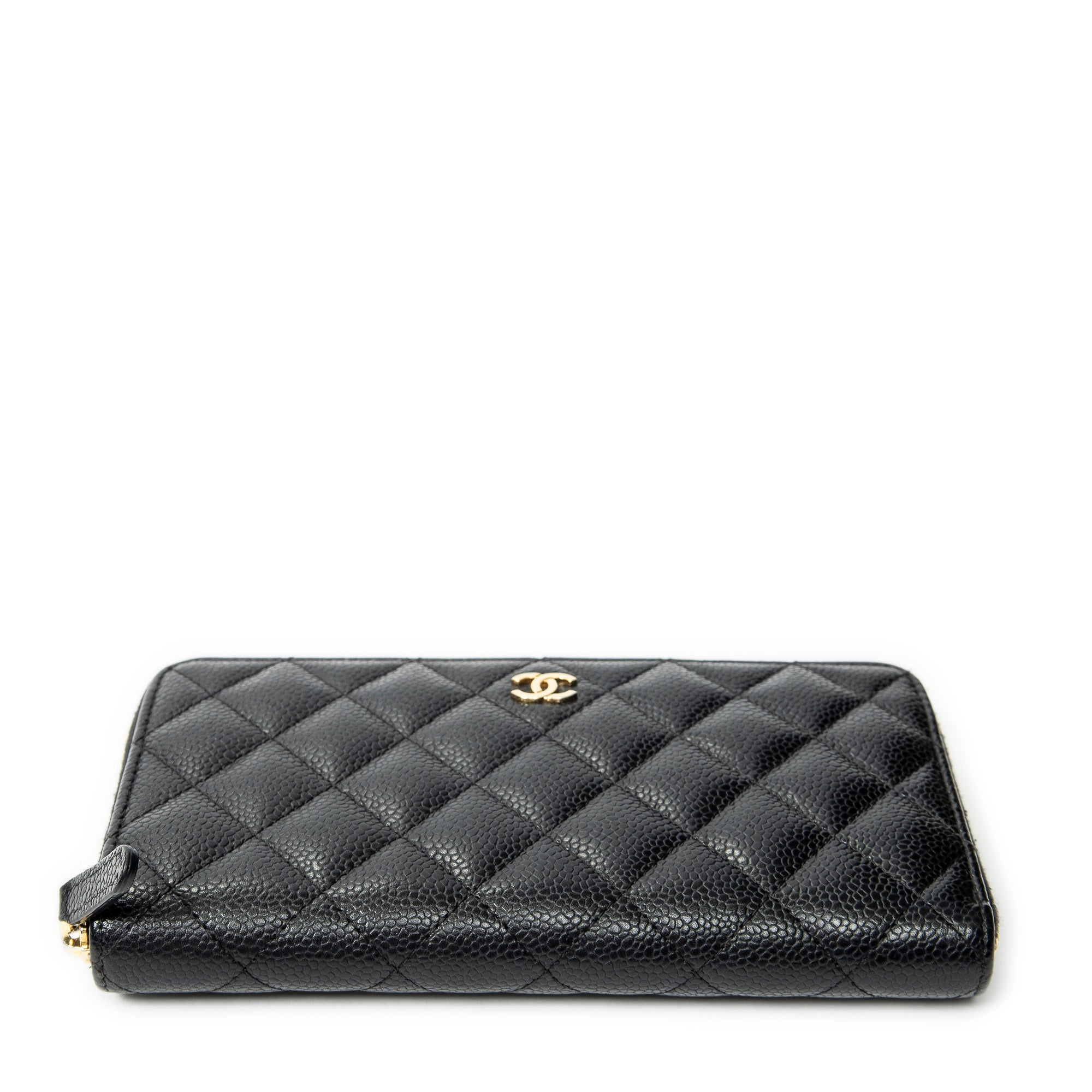 Wallet Classic Zip Around Wallet Black Quilted Caviar Leather