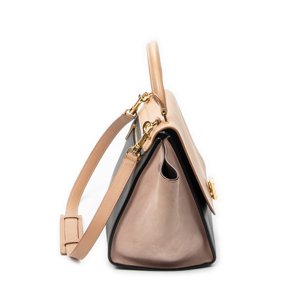 Shoulder Bag Small Trapeze Light Beige Calfskin Leather