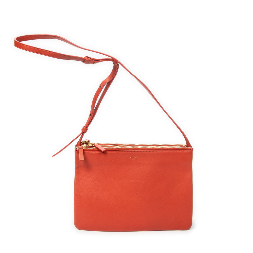 Shoulder Bag Large Trio Crossbody Orange Calfskin Leather