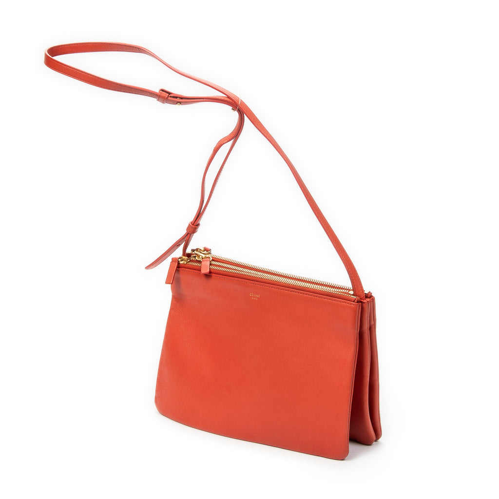 Shoulder Bag Large Trio Crossbody Orange Calfskin Leather